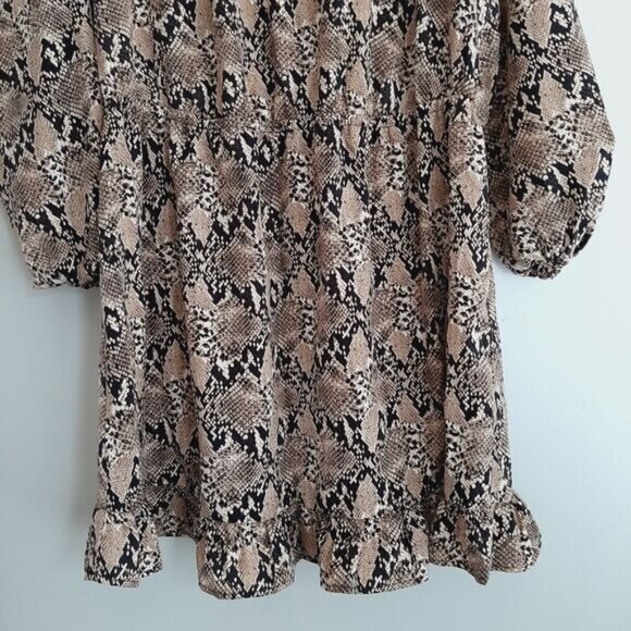 JOE FRESH / Flowy Ruffle Hem Scoop Neck Midi Dress Snake Print Sz 1X - Picture 4 of 14